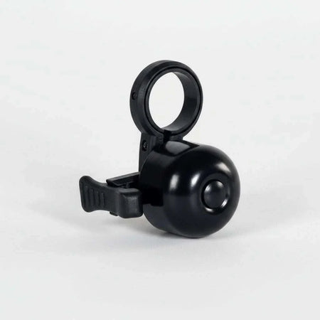 Black alloy flick bell mounted below handlebar for 22.2-25.4mm diameter with sleek design