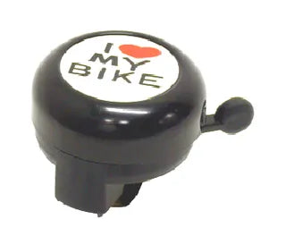 Black "I LOVE MY BIKE" bicycle bell fitting 25.4mm handlebars for clear ringing and safety