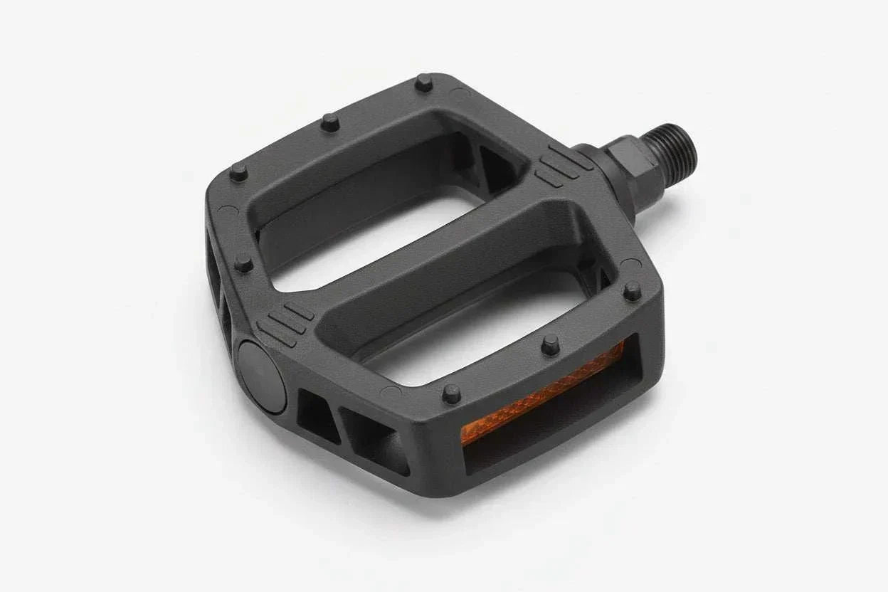 Black 1/2" BMX large platform pedals with slip-resistant surface and durable polypropylene construction