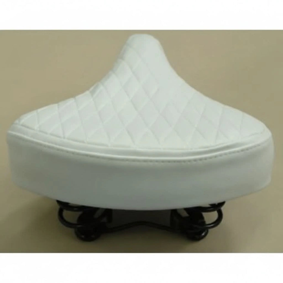 Ladies Retro Vinyl Saddle 250mm x 190mm Quilted Top Dual Coil Springs - White