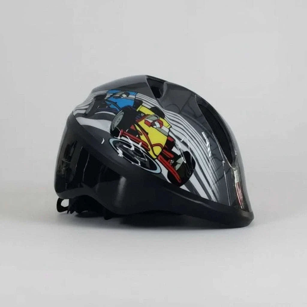 Car design kids bike helmet with adjustable fit, ventilation, and safety features for children 44 to 50cm head size