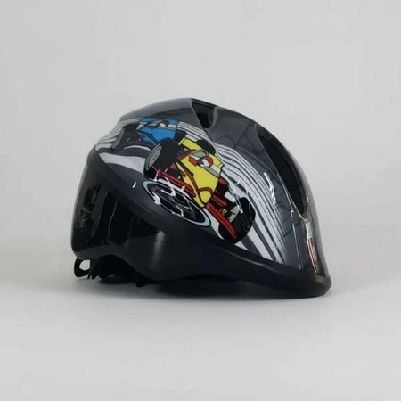 Car design kids bike helmet with adjustable fit, ventilation, and safety features for children 44 to 50cm head size