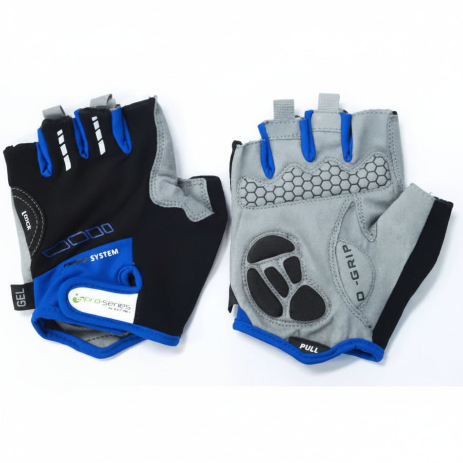 Amara Palm Lycra Towel with GEL Padding Black With Blue Trim Gloves - Small