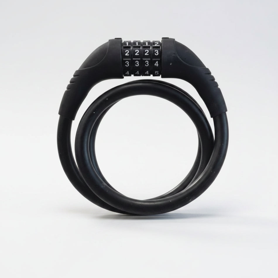 4 Digit Combination Cable Lock SILICONE 12mm x 1000mm - Black