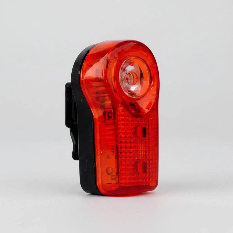 Compact 3-function rear light with 0.5W output, batteries and mounting bracket included for easy installation