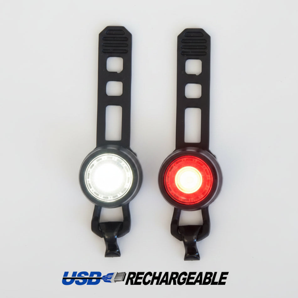 USB Lights Front & Rear Set ALLOY Housing 3 Function Lithium USB-Rechargeable