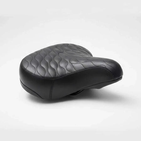 Soul Cruiser black cruiser bike saddle with classic quilted stitching and dual comfort springs, 265x255mm size