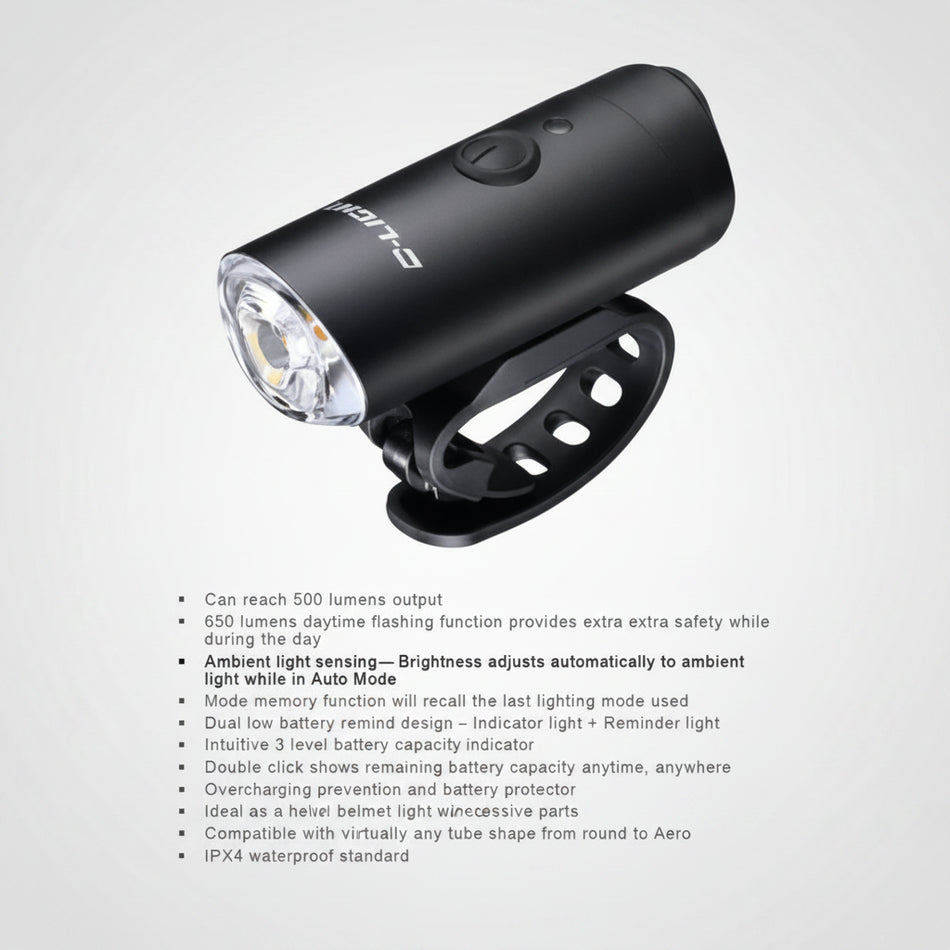 6 Function 500 Lumen Front Light With USB Cable