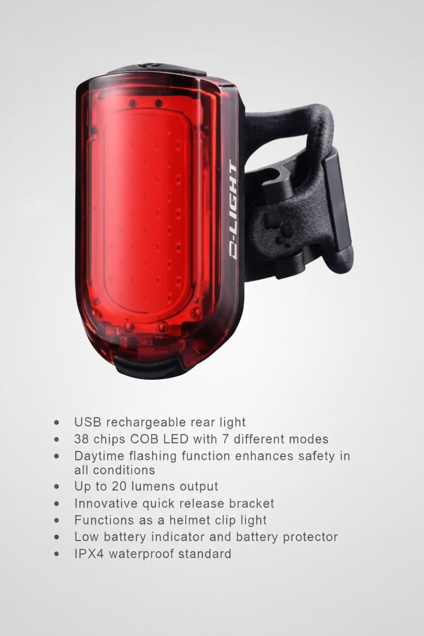 High Intensity 38 COB Chips 20 Lumen 7 Function Rear Light With USB Cable