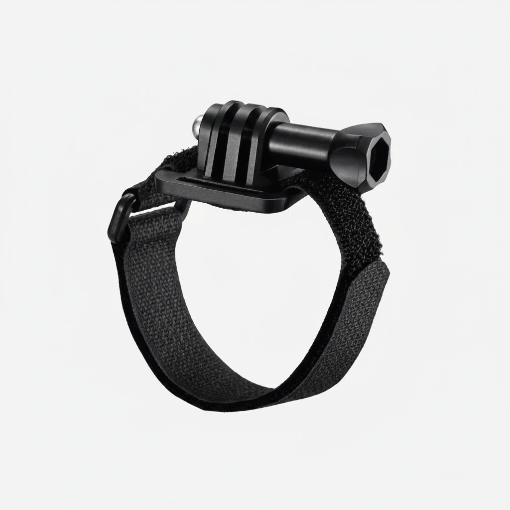 Helmet mount with adjustable Velcro strap for GoPro and lights, secure and stable on helmets