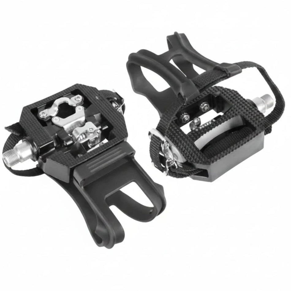 EXERCISE PEDALS - 9/16" Cro-Mo Axle - SPD One Side Toe Clip Opposite - Cleats Included