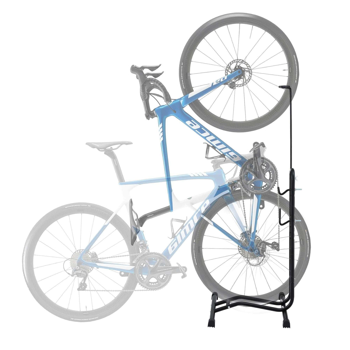 Adjustable 4-in-1 bike parking stand made of heavy-duty steel for vertical and horizontal storage, maintenance, and space-saving durability.
