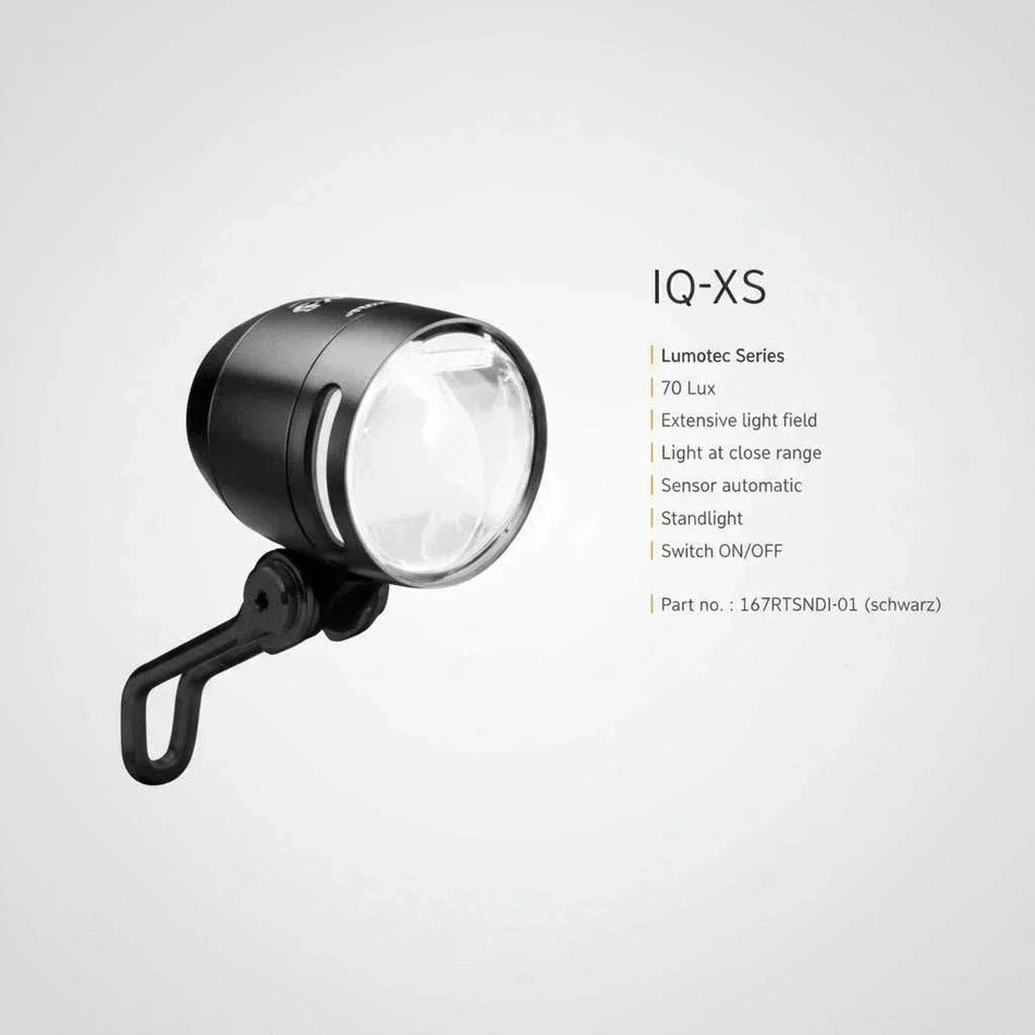 Busch & Muller Lumotec IQ-XS black alloy dynamo LED front bike light with sensor switch and 70 lux output