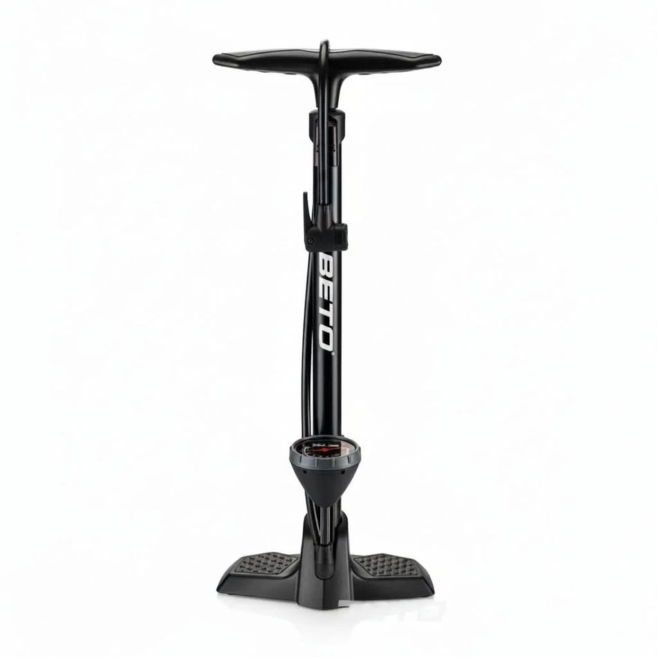 BETO Python Floor Pump 26-inch tall steel barrel with 3.5-inch gauge and 160 PSI pressure for precise bike tire inflation