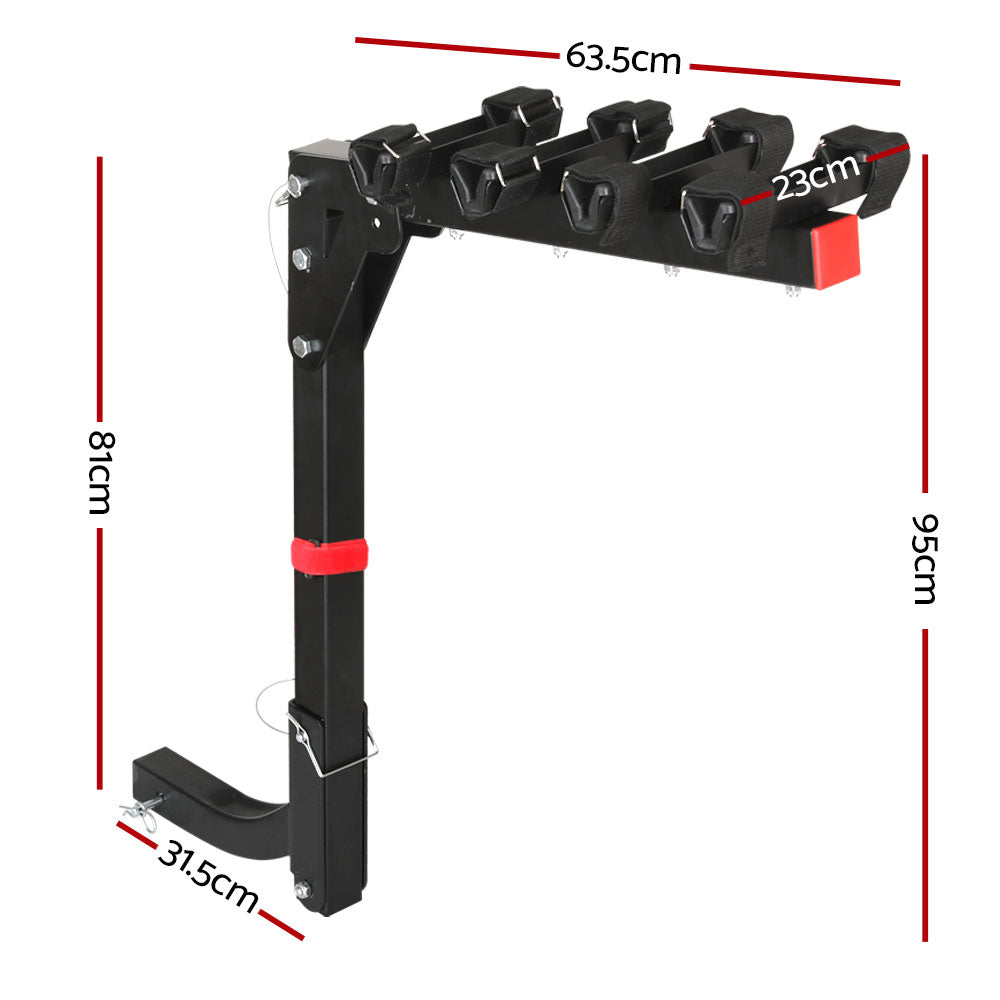 Giantz 4 Bicycle Bike Carrier Rack Car 2 Hitch Mount Foldable Black-BicycleLab.com.au