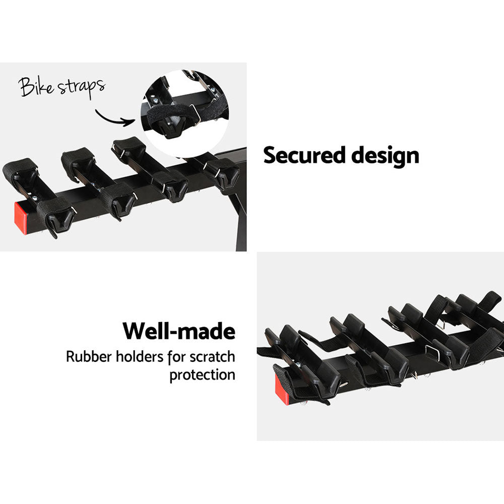 Giantz 4 Bicycle Bike Carrier Rack Car 2 Hitch Mount Foldable Black-BicycleLab.com.au