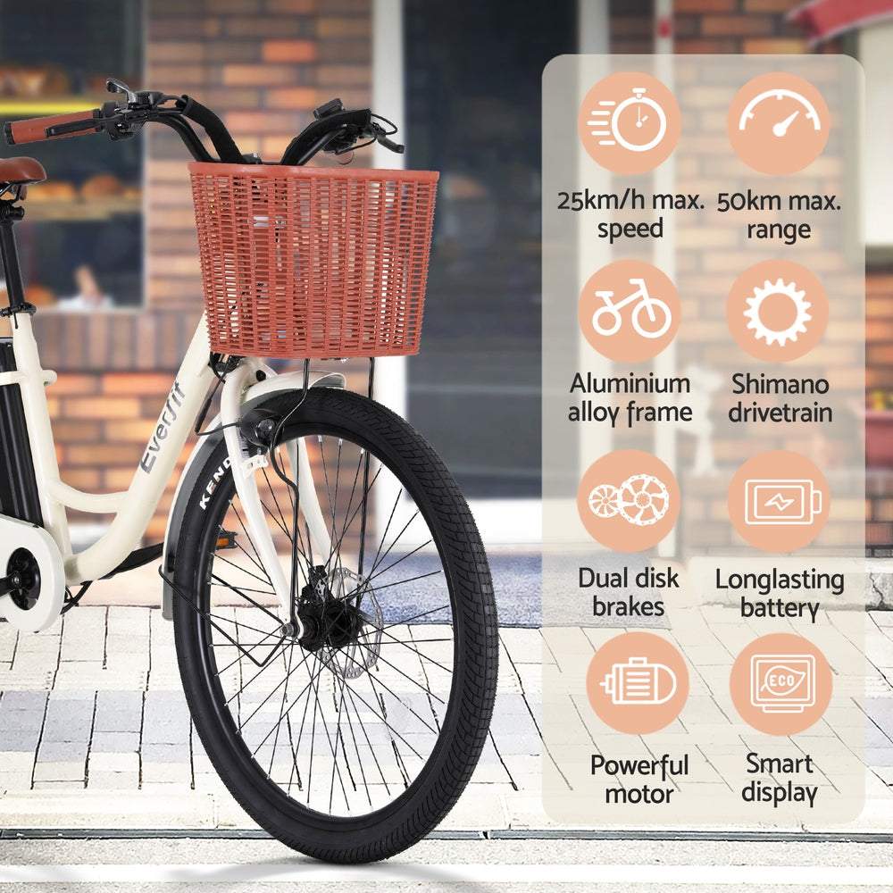 26 Inch City Commuter Ebike w/ Battery | White