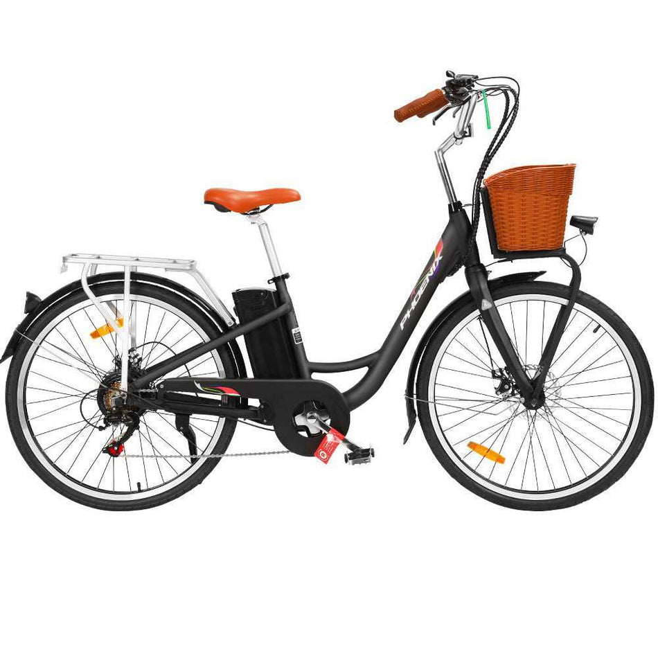 26 Inch Urban eBike with Front Basket | Black