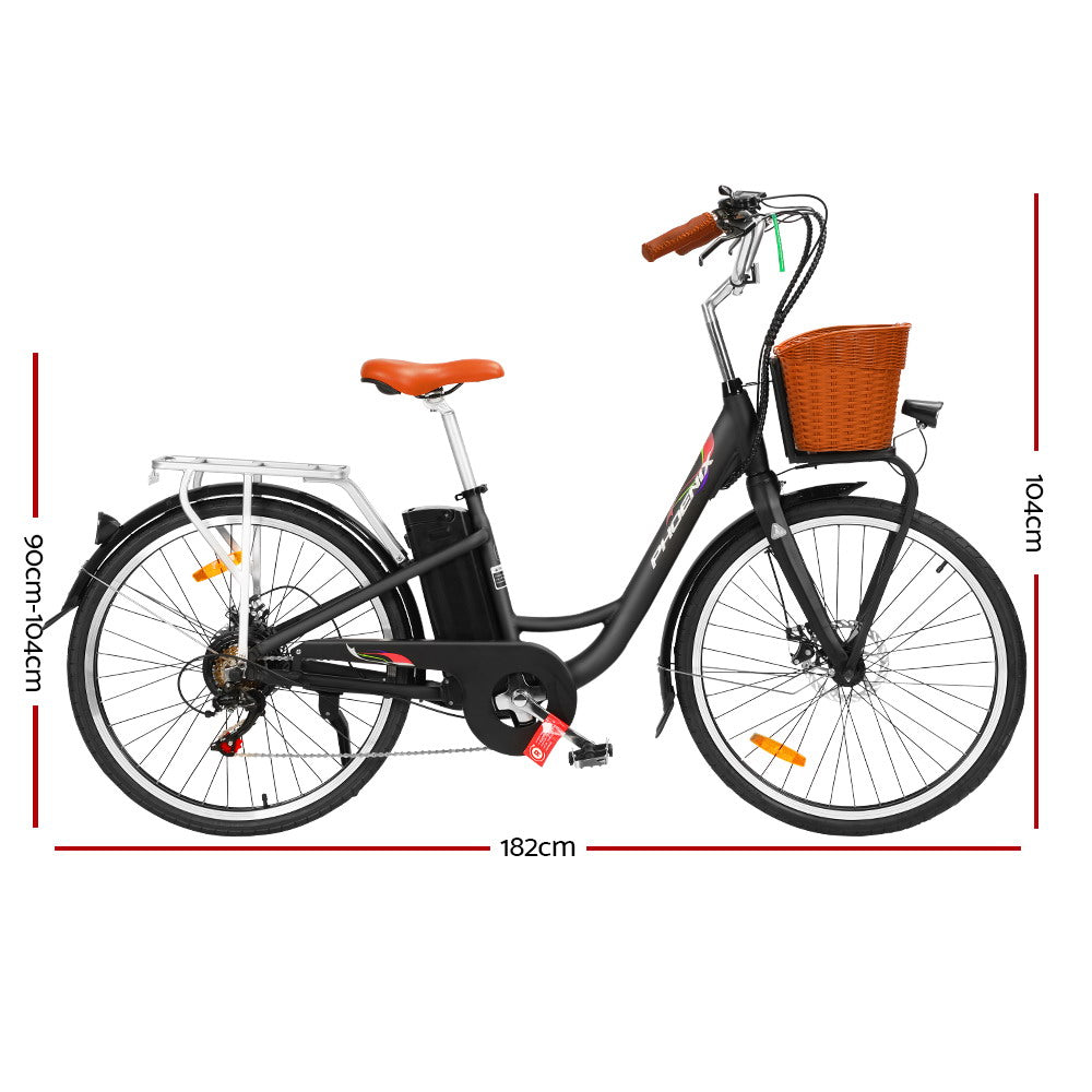 Phoenix 26 Inch Electric Bike Urban Bicycle eBike Removable Battery Black-BicycleLab.com.au