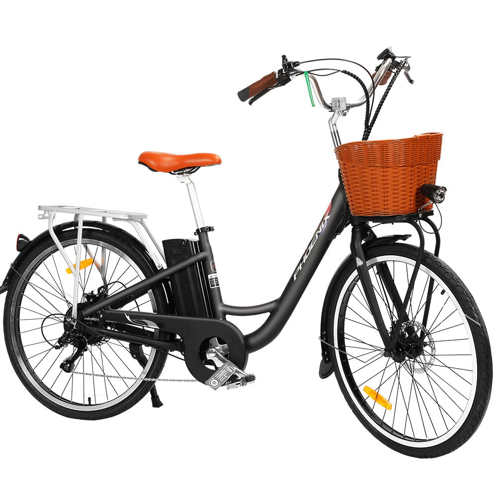 Phoenix 26 Inch Electric Bike Urban Bicycle eBike Removable Battery Black-BicycleLab.com.au