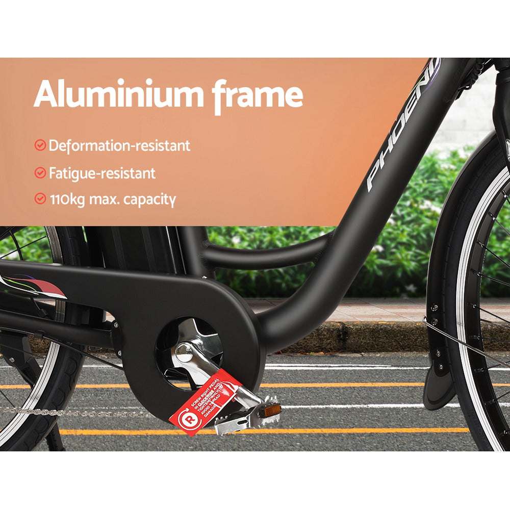26 Inch Urban eBike with Front Basket | Black