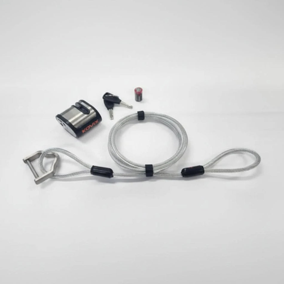 ALARM DISC LOCK, 5.5mm pin lock size,  built-in anti-theft alarm, suitable for bikes & scooters, includes CR2 battery - KOVIX