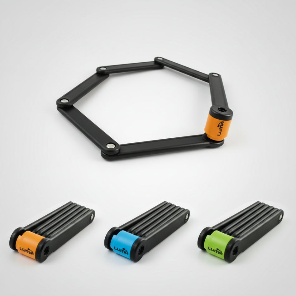 LUMA High Security Folding Lock With Orange Highlights 80cm With Mounting Bracket