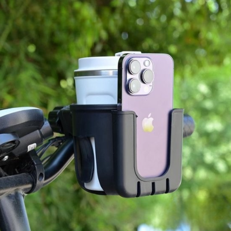 2-in-1 Bicycle Water Bottle and Phone Holder - Water Bottle Holder - Phone Stand - 360° Rotatable Water Bottle Holder - Black