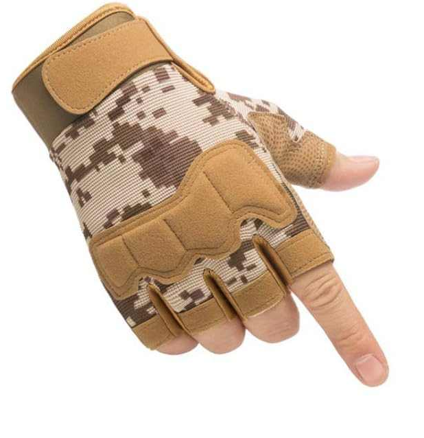 Tactical fingerless gloves with breathable knit nylon and reinforced grip padding