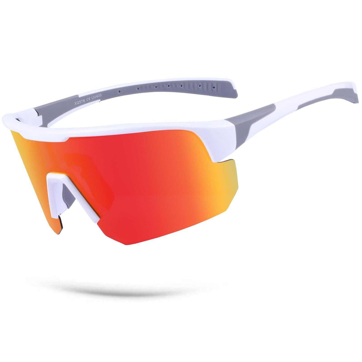White and red high-end polarized sports sunglasses with UV400 protection and lightweight TR90 frame