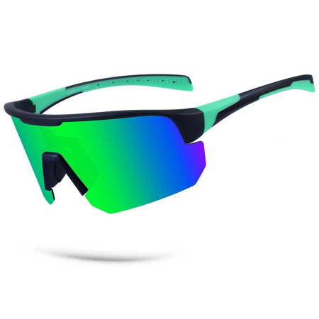 Black and green polarized sports sunglasses with ultra-lightweight TR90 frame and UV400 protection
