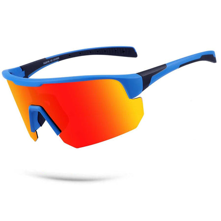 Blue and red high-end polarized sports sunglasses with UV400 protection and anti-fog lenses designed for cycling and outdoor sports