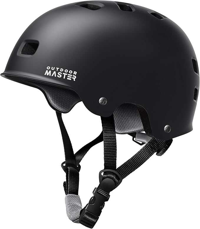 Black OutdoorMaster adjustable kids skateboard helmet with removable liners