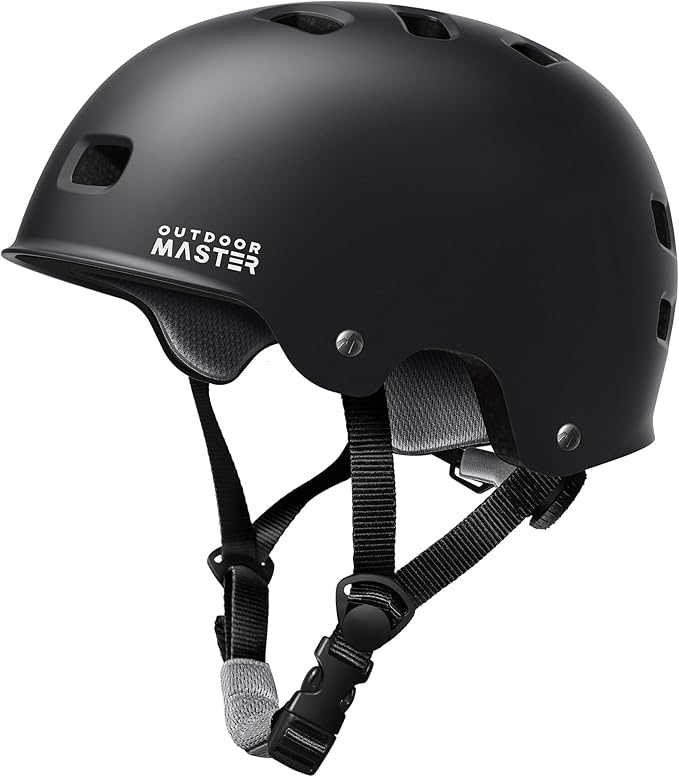 OutdoorMaster Skateboard Cycling Helmet - Two Removable Liners Ventilation Multi-Sport Scooter Roller Skate Inline Skating Rollerblading for  Adults-Black-Medium