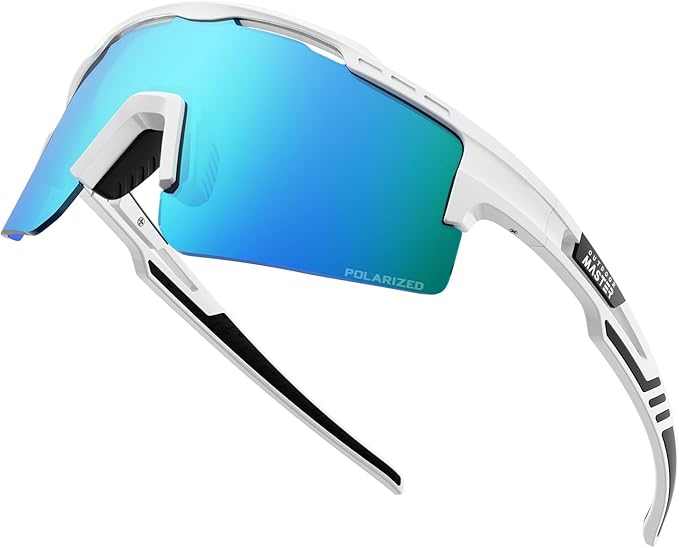 OutdoorMaster Hawk II lightweight white polarised sports sunglasses with UV400 protection and memory polymer frame