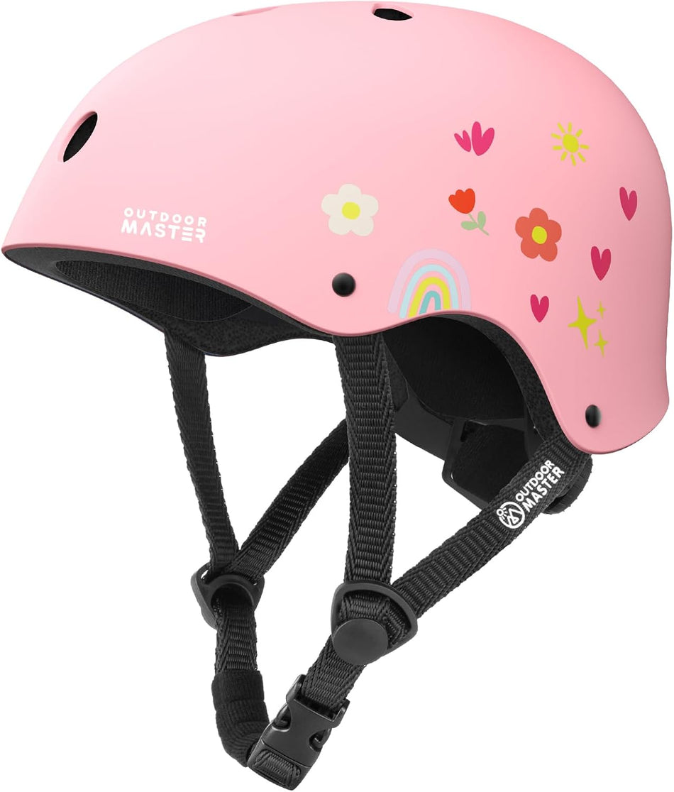 OutdoorMaster Youth & Kids Bike Helmet - Adjustable Multi-Sports Skateboard Helmet with Removable Liners for Balance Bike, Kids Scooter, One Wheel Hoverboard-Pink Flower-Medium