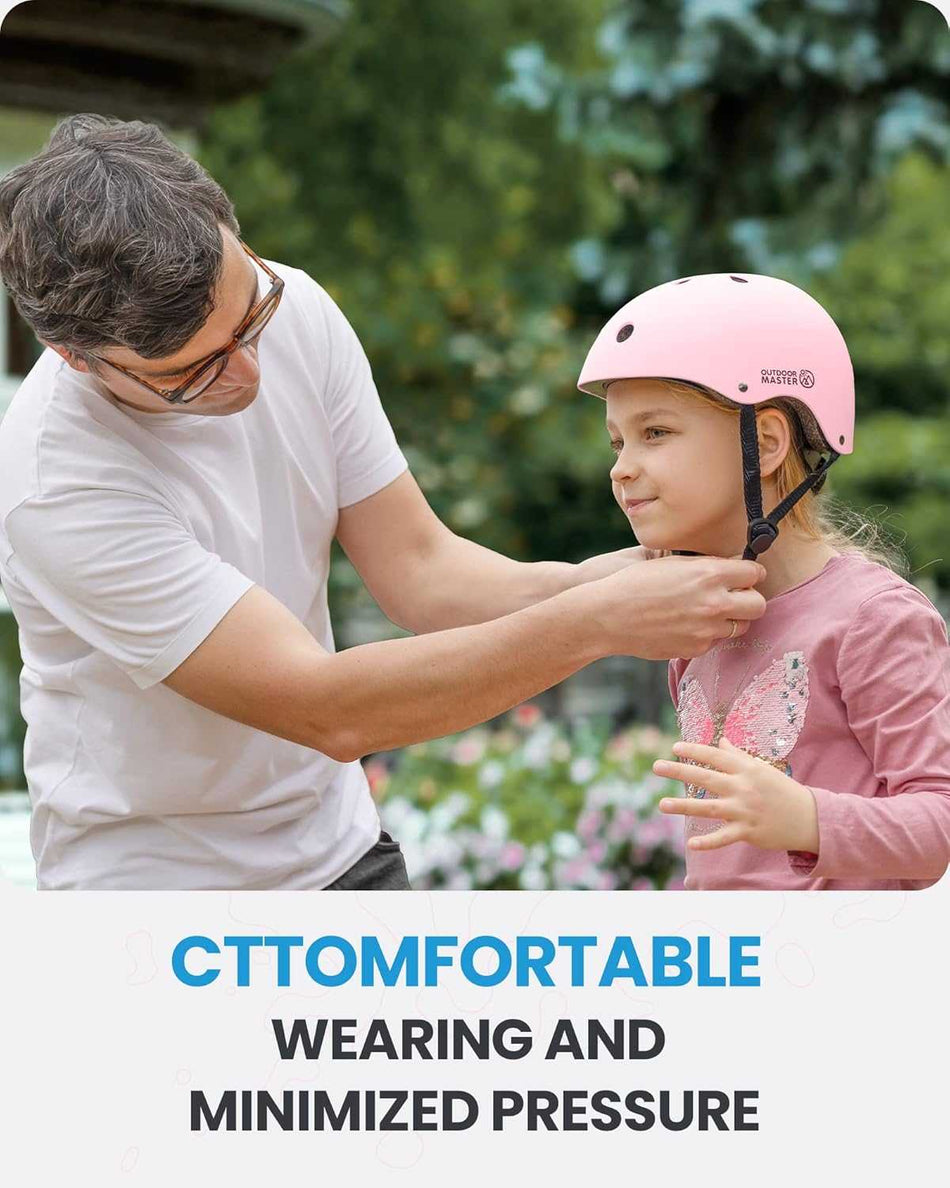 OutdoorMaster Youth & Kids Bike Helmet - Adjustable Multi-Sports Skateboard Helmet with Removable Liners for Balance Bike, Toddler Scooter, One Wheel Hoverboard-Light Pink-Large