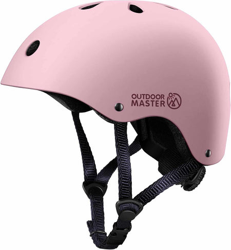 Light pink OutdoorMaster youth and kids bike helmet with adjustable fit and removable liners
