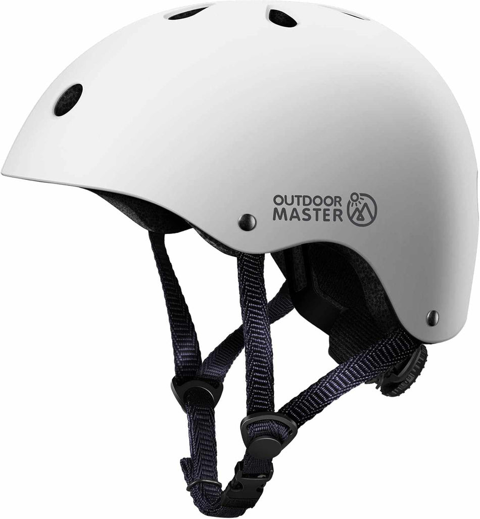 OutdoorMaster Youth & Kids Bike Helmet - Adjustable Multi-Sports Skateboard Helmet with Removable Liners for Balance Bike, Toddler Scooter, One Wheel Hoverboard-White-Medium