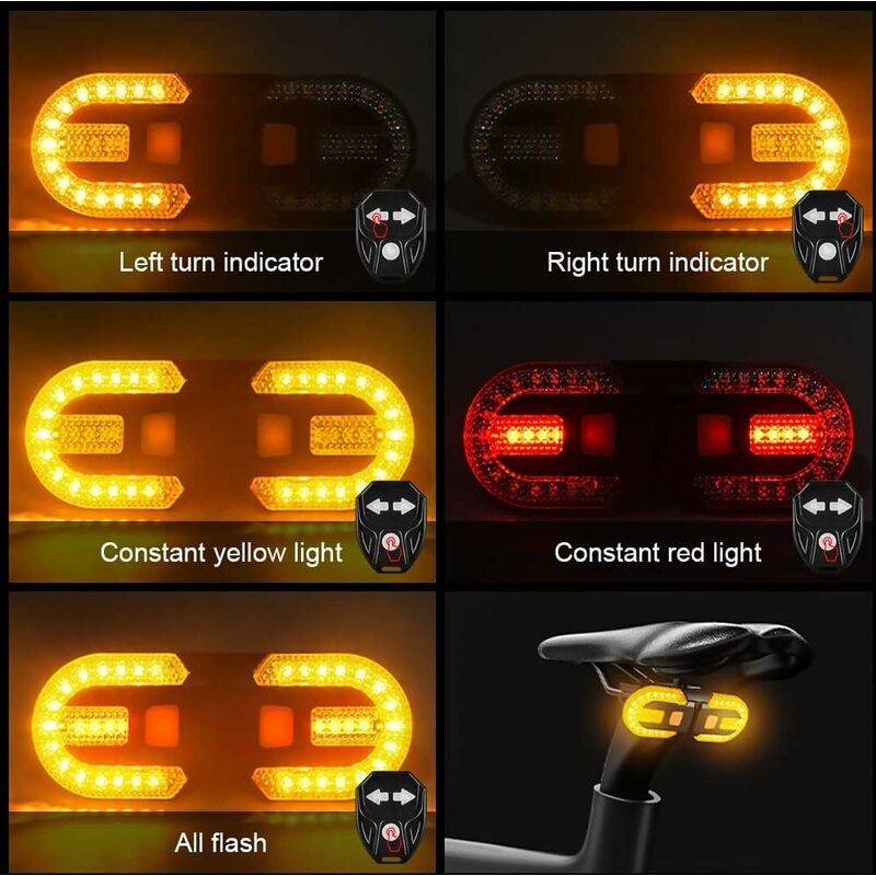 Bike Tail Light With Turn Signals - Split Wireless Remote Control For Cycling Rechargeable 5 Modes Safety Warning