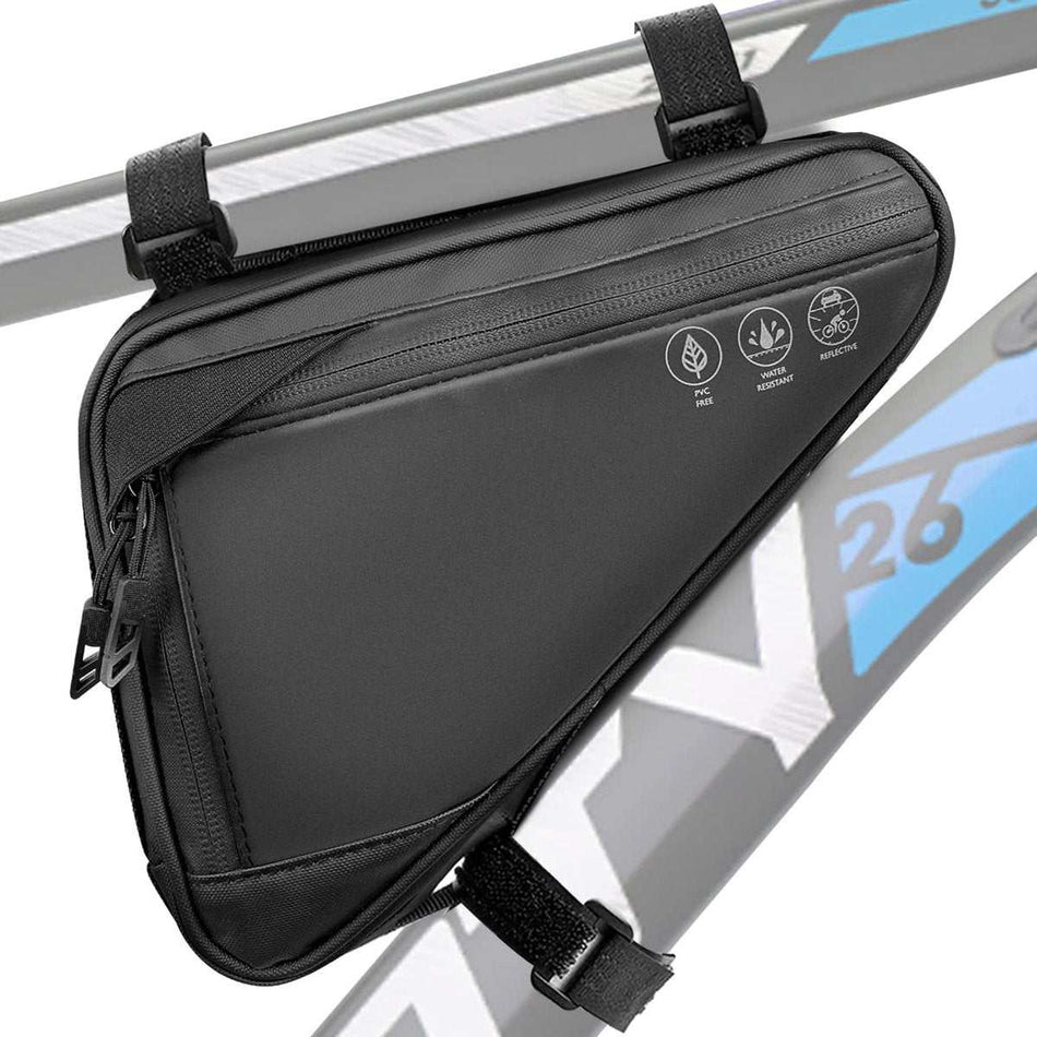 Bicycle pannier - Bicycle frame bag - Bicycle frame bag - Triangular bicycle frame bag - Storage bag - Reflective bicycle bag - Mountain bike, road bike accessories, large capacity - Black