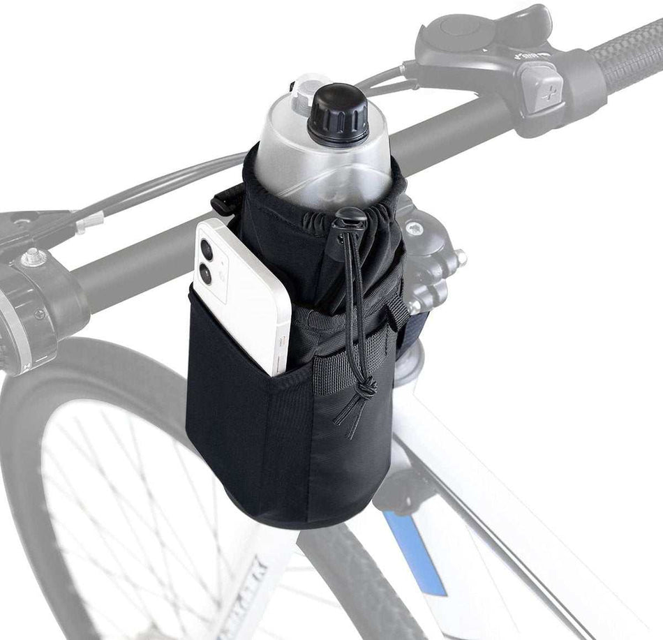 Bicycle panniers - Water bottle cage - Insulated cup holder with shoulder strap - Cup holder with phone storage for adults and children - Water bottle cage for mountain bike handlebars - Black