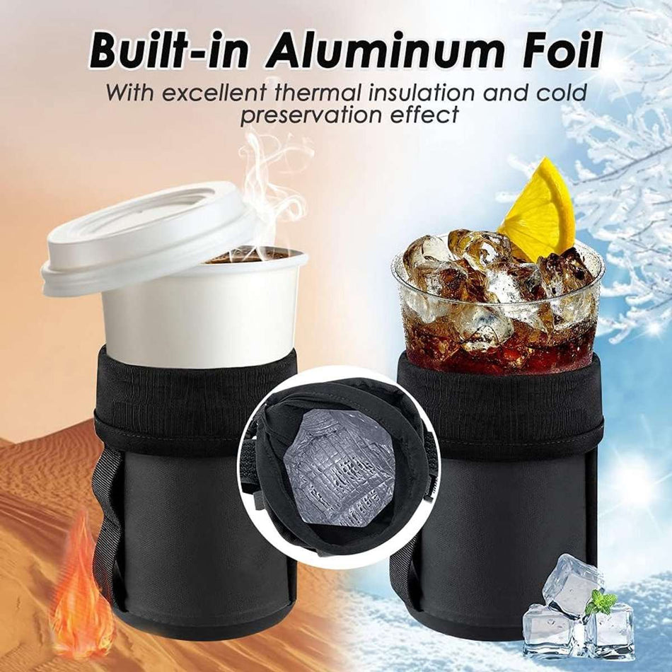 Bicycle panniers - Water bottle cage - Insulated cup holder with shoulder strap - Cup holder with phone storage for adults and children - Water bottle cage for mountain bike handlebars - Black