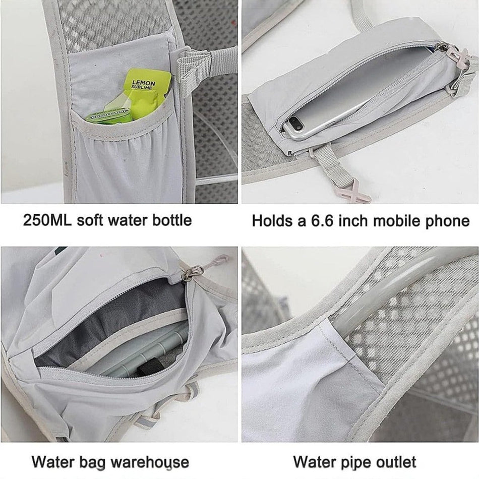 Sports Vest - Cycling - Running - Hiking - Breathable Cycling Cross-Country Marathon Hydration Bag Backpack - Gray