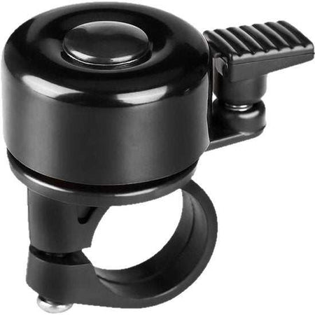 Sleek high decibel bicycle bell on handlebar, weather-resistant and tool-free installation