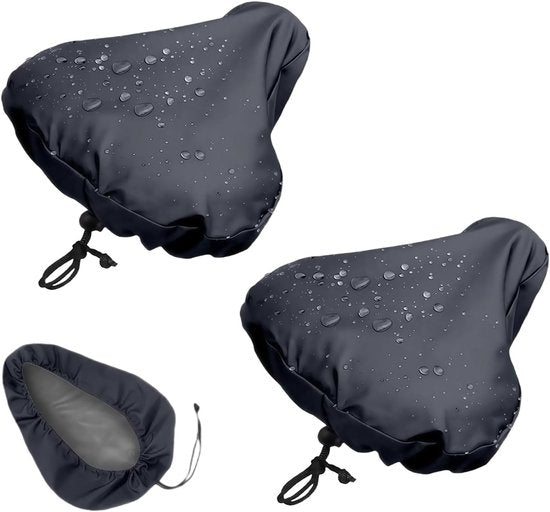 2-Piece Waterproof Bicycle Saddle Cover Set - Black - Rain Cover for Bicycle Saddle - Sun and Dust Resistant - With Drawstring - Unisex - Suitable for MTB, Road Bike & E-Bike