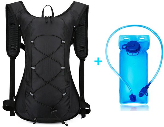 Backpack with 2L Water Bag - Running Vest - Adjustable Lightweight Cycling Backpack - Suitable for Hiking and Cycling（Black）