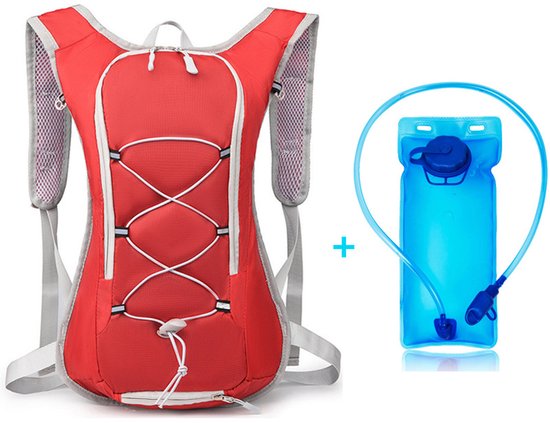 Backpack with 2L Water Bag - Running Vest - Adjustable Lightweight Cycling Backpack - Suitable for Hiking and Cycling（Red）