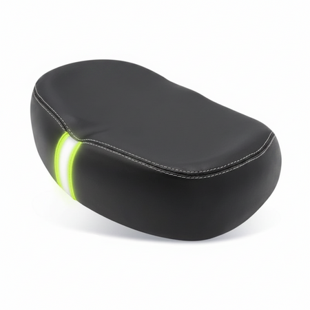 Wide memory foam noseless bicycle saddle with reflective tape for comfort and safety