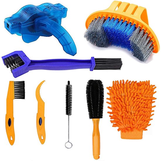 8-piece bicycle cleaning tool set - Bicycle chain ring - Cleaning kit - Mountain bike accessories - Maintenance tools - Large cleaning brush